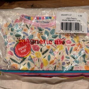 Magnetic Me Floral Modal Magnetic Footie - Multicolor with Pink Trim